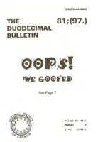 Duodecimal Bulletin Whole No 81 | Vol 40 No 2